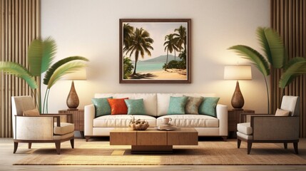 Interior design of a luxury livingroom Florida style.Generative AI