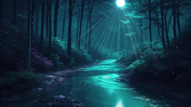 mysterious river forest in the night