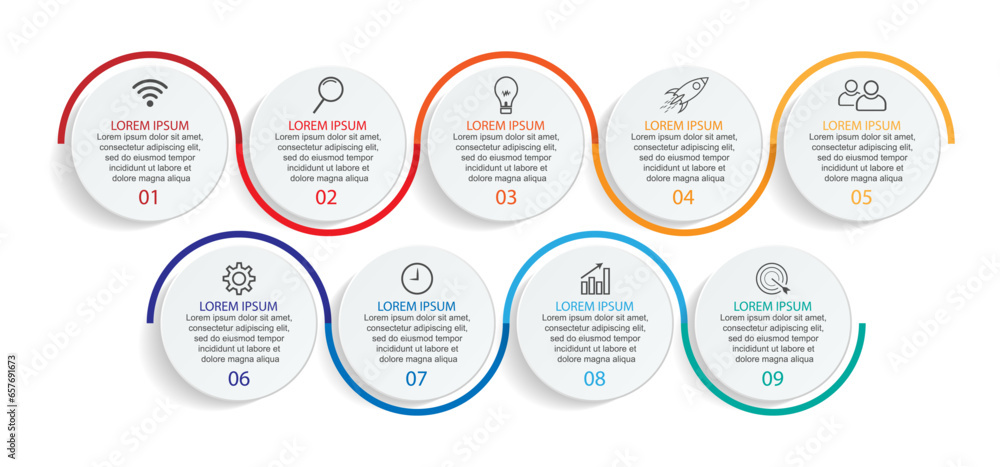 Fototapete business infographic template design. minimal concept timeline with 9 steps, options and marketing i