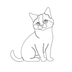 Continuous one line cat animal outline vector art drawing