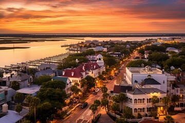 Aerial view of downtown St. Augustine, Florida, USA. Generative AI - obrazy, fototapety, plakaty