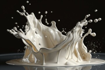 Pouring milk, splashing, 3D image. Generative AI