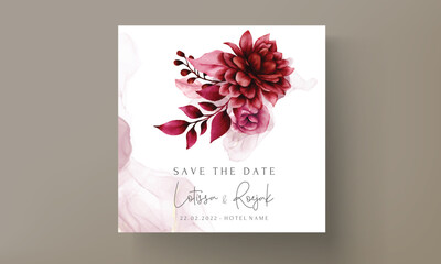 beautiful maroon flower and leaves wedding invitation template