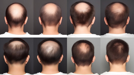 Head adult man, step hair loss, Baldness concept - obrazy, fototapety, plakaty