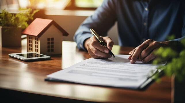 real estate agent is signing a contract to sell a house