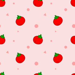 Tomato vector seamless pattern. Flat tomatoes on pink background. Natural red tomato vector design for fabric, paper, wallpaper, cover, interior decor, and other use. Vegetables vector illustration