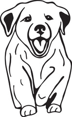 Cartoon Black and White Illustration Vector Of A Puppy Dog Running And Smiling