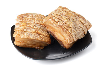 crispy pork belly or deep fried pork isolated on white background