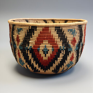 Native American weaved basket. A look at Native American culture. Generative ai. 