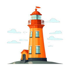 Orange lighthouse, isolated on white background
