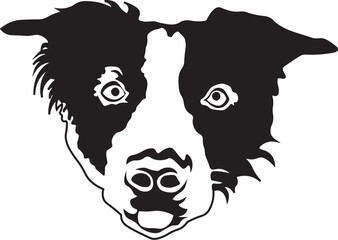 Cartoon Black and White Illustration Vector Of A Border Collie Puppy Dogs Face and Head