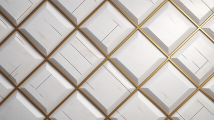 Obraz premium Luxurious Elegance: 3D White Leather Panels Decorated with Gold in a Seamless Shaded Geometric Abstract Diamond-Shaped Pattern Background