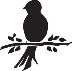 Cartoon Black and White Illustration Vector Of A Bird Perched on a Tree Branch