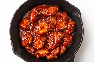 Monkfish bulgogi on a white background