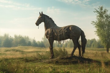 statue of horse in rural area. Generative AI