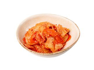 Kimchi Isolated, Kimchee in White Bowl, Red Spicy Kim Chi, Hot Fermented Napa Cabbage, Traditional Jimchi