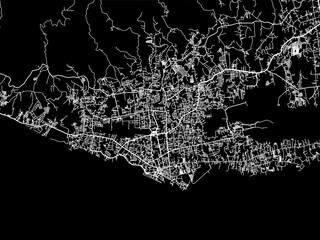 Vector road map of the city of  Zamboanga in the Philippines with white roads on a black background.
