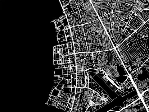 Vector road map of the city of  Pasay in the Philippines with white roads on a black background.