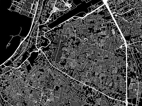 Vector road map of the city of  Paranaque City in the Philippines with white roads on a black background.