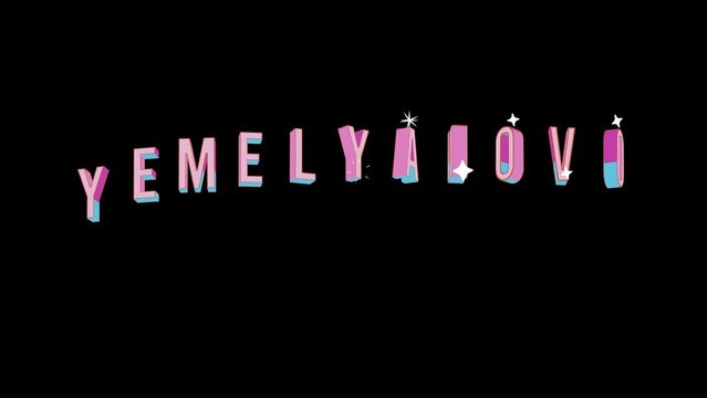 Bright letters jump merrily in the inscription YEMELYANOVO city. Retro. Alpha channel black. Looped from frame 120 to 240, Alpha BW at the end