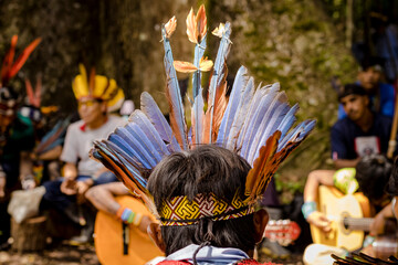 Sao Paulo, SP, Brazil - April 23 2023: Indigenous in Brazilian Amazon village details.