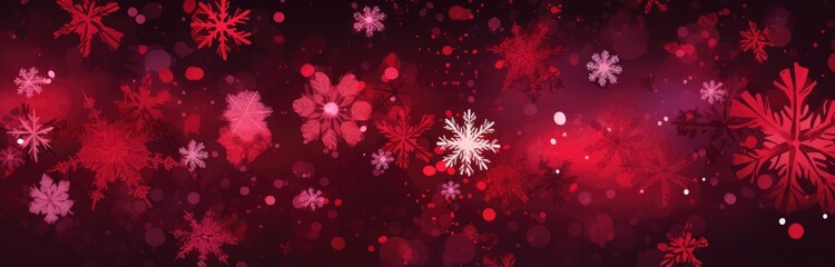 Red and white snowflakes on a black background - obrazy, fototapety, plakaty