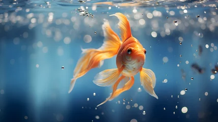 Fotobehang Beautiful bright goldfish underwater © Taisiia