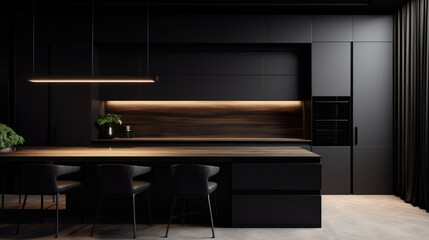 The Wooden Black interior of the kitchen, the design is modern for ideas and inspiration.