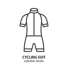 Cycling suit line icon. Bike clothes vector illustration. Editable stroke.