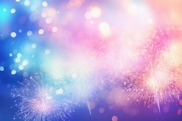 Fototapeta premium Blurred fireworks against a vibrant blue backdrop