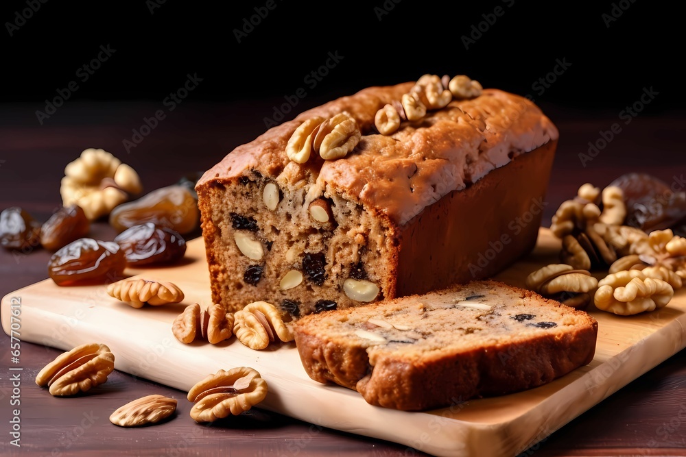 Wall mural delicious date and nut bread loaf walnut cake - Wall murals