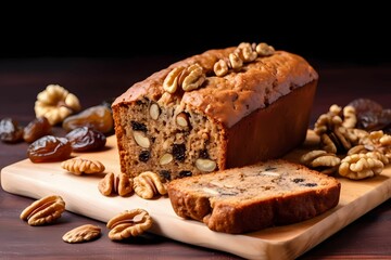 Delicious date and nut bread loaf walnut cake - obrazy, fototapety, plakaty