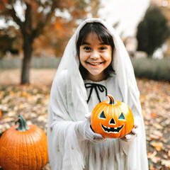 Halloween witch with a pumpkin, witch, cute ghost, cute pumpkin monster, cute little witch.