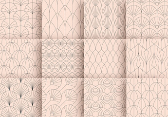 Art Deco Patterns Set in Champagne Pink and Black