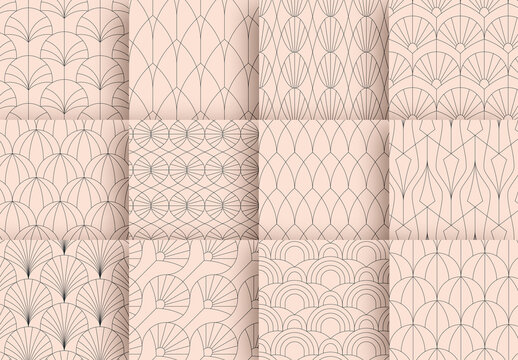 Art Deco Patterns Set in Champagne Pink and Black