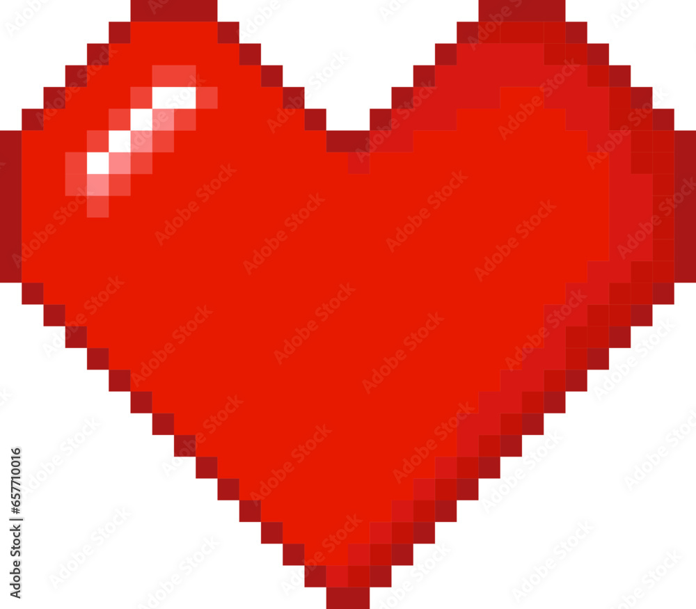Wall mural red heart pixel art 8-bit icon vector