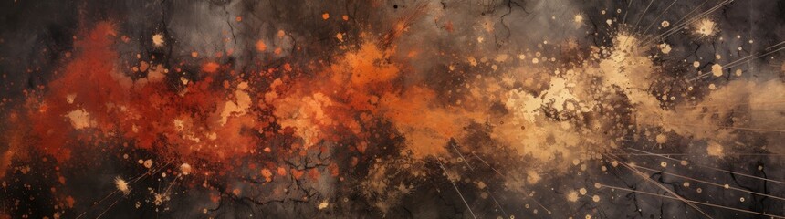 An abstract painting with vibrant orange and deep black hues