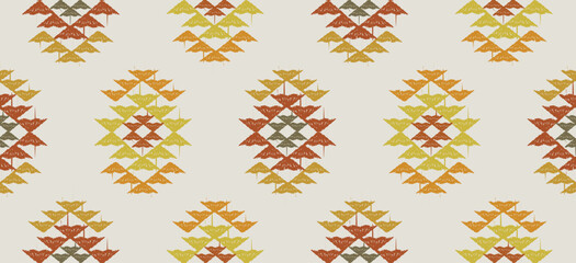 Fototapeta na wymiar Ethnic ikat art. ikat pattern in tribal, Embroidery Mexican style. Aztec geometric art ornament print.Design for carpet, wallpaper, clothing, wrapping, fabric, cover, textile. yellow background.