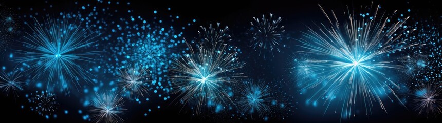 Fototapeta na wymiar Blue fireworks illuminating the night sky