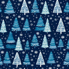 Christmas tree seamless pattern, tileable holiday country print for wallpaper, wrapping paper, scrapbook, fabric and product design