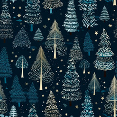 Christmas tree seamless pattern, tileable holiday country print for wallpaper, wrapping paper, scrapbook, fabric and product design