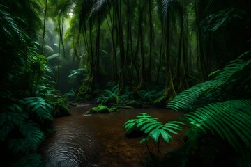 tropical forest with palm trees