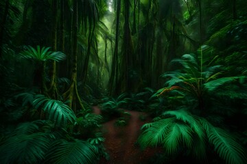 tropical forest with palm trees