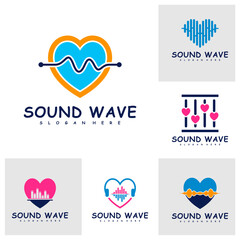 Set of Love Sound wave logo design concept vector. Sound wave illustration design