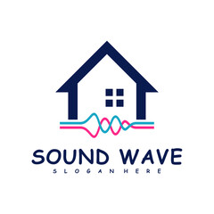 House with Sound wave logo design concept vector. Sound wave illustration design