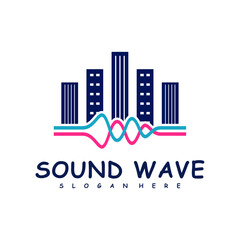 City with Sound wave logo design concept vector. Sound wave illustration design