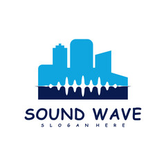 City with Sound wave logo design concept vector. Sound wave illustration design