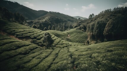 Fototapeta na wymiar organic and natural tea farming outdoor scenery generative ai