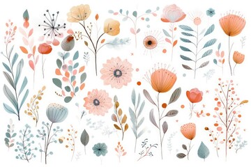 Fototapeta premium beautiful floral and branch pattern backdrop in watercolor style