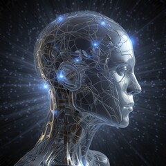 Obraz premium AI powered humanoid robotics head a sci fi innovation